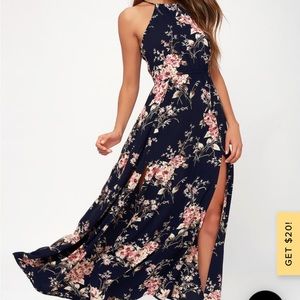 Lulus Navy Blue Flora Print Maxi Dress